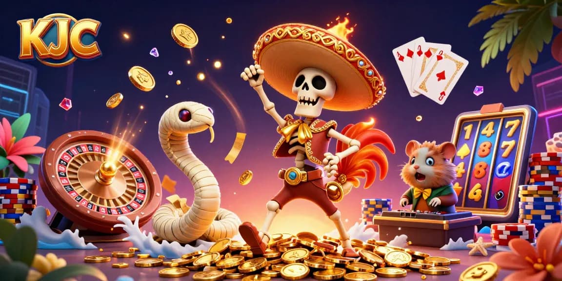 KJC players spin slots and revel in winnings amid a vibrant, immersive digital casino scene.