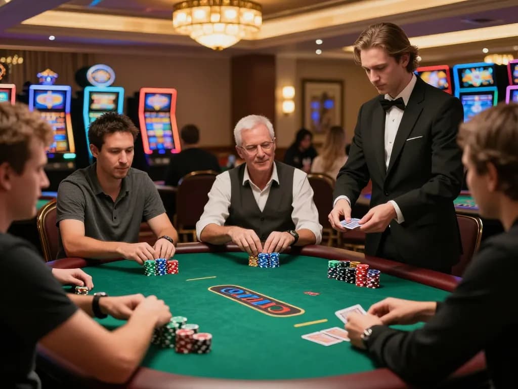 GA28 poker players engaging in intense gameplay at a vibrant casino table