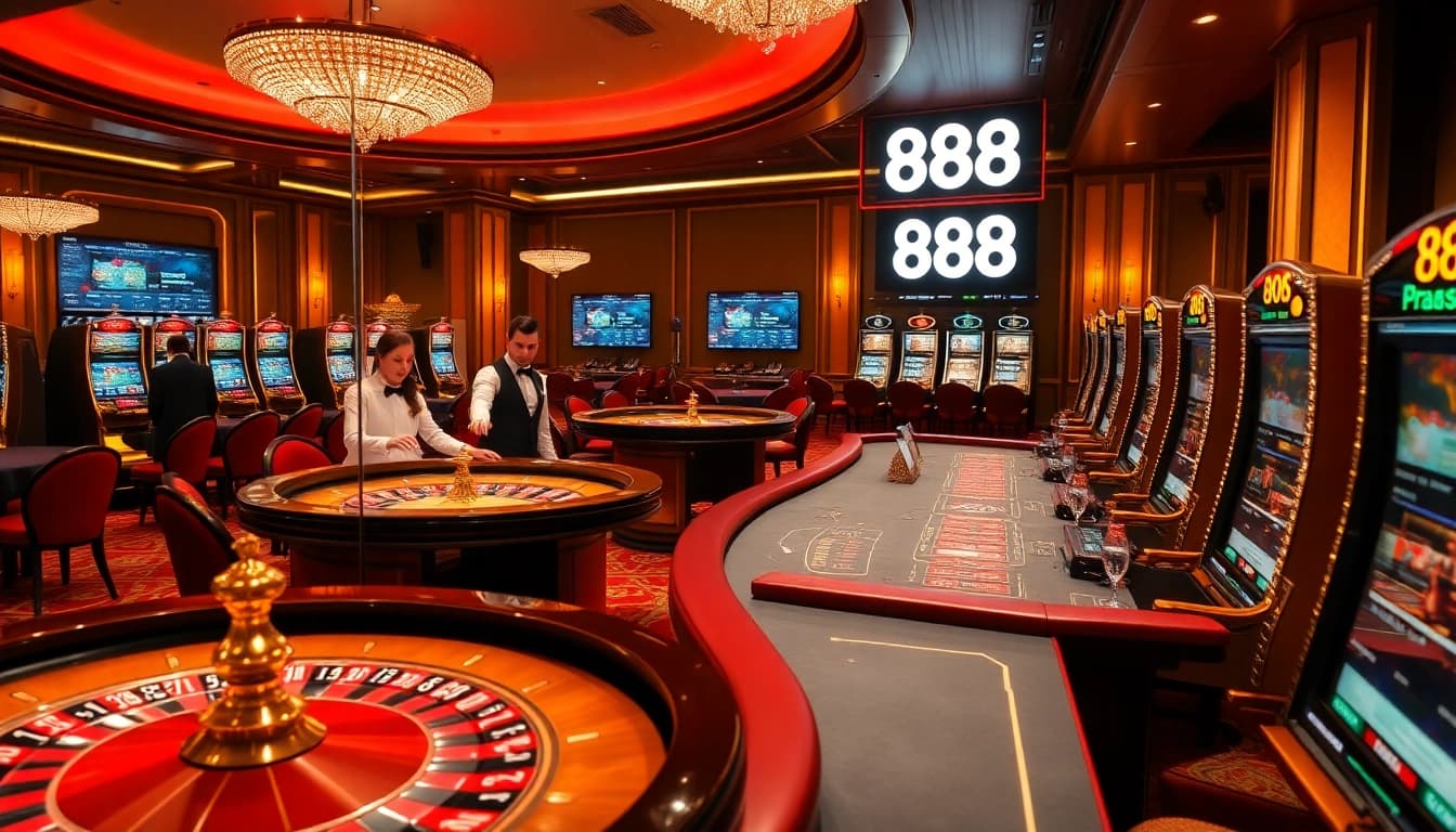 Experience thrilling games at 888b with vibrant casino tables, chips, and modern interfaces.