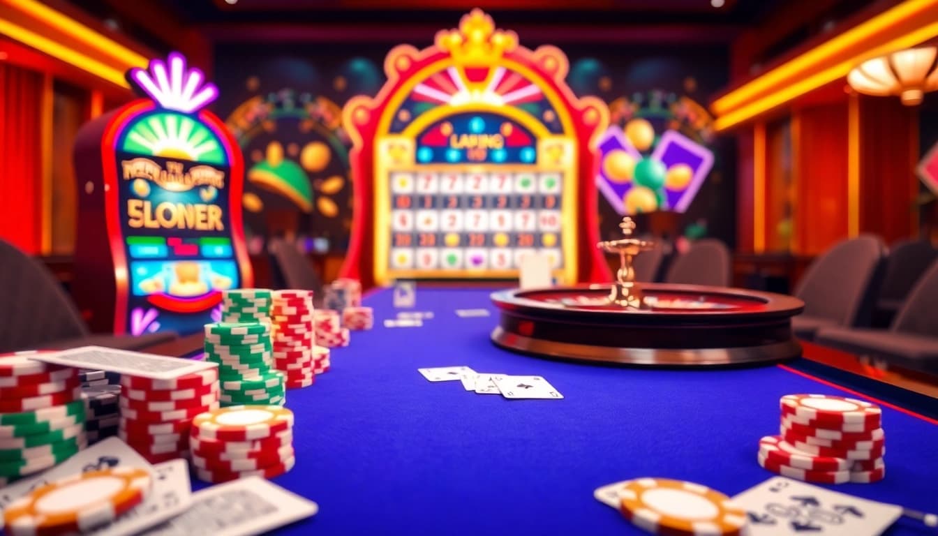 Play thrilling games at https://77ball.fun/ with exciting casino elements like poker chips and a roulette wheel.
