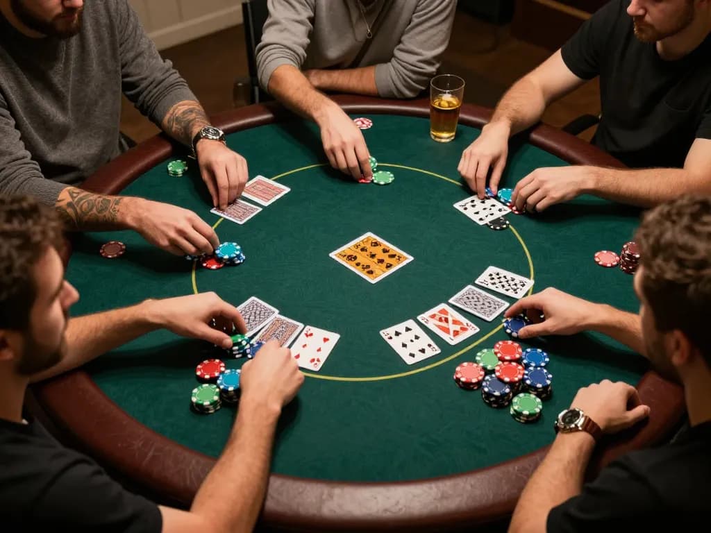 Players enjoying poker at home with LV88 chips and cards during an exciting game night.