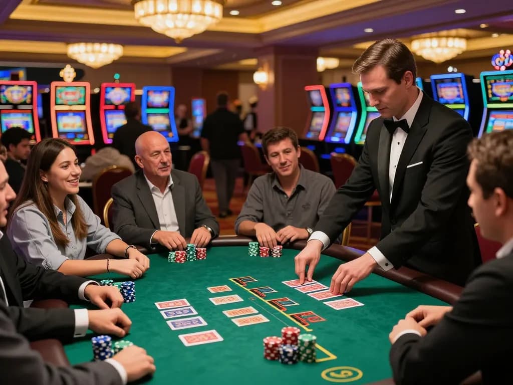 Engaged players at a blackjack table in a luxurious casino setting featuring 79king excitement.