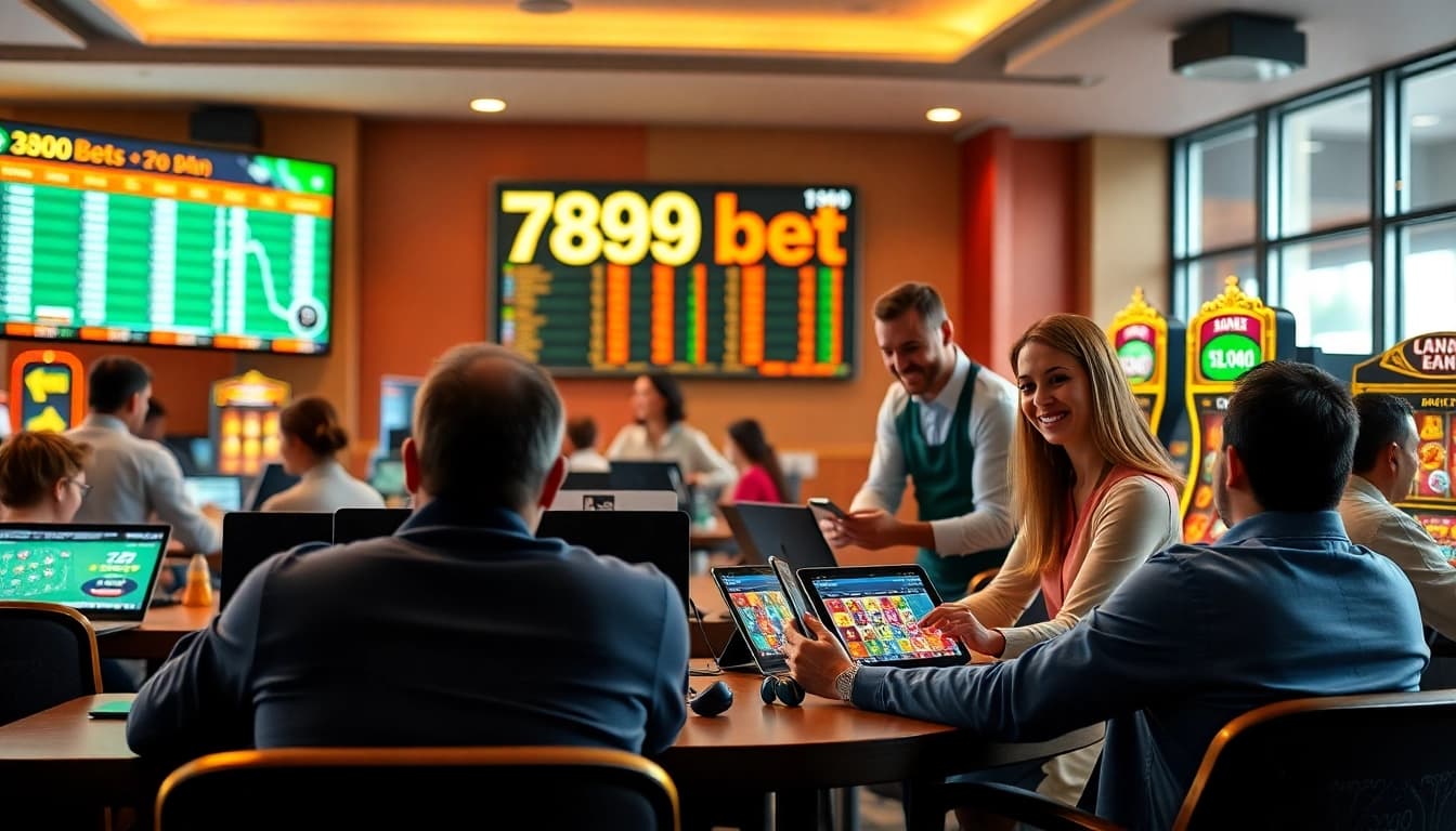 Interactive online gambling scene with players enjoying 789bet's vibrant gaming interface