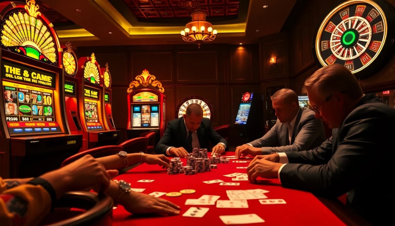 Experience the thrill of gambling at https://luck88.games/ with an intense poker game and gleaming casino elements.