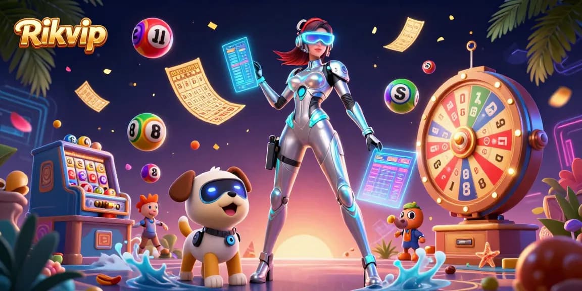 Experience exhilarating games at Rikvip with vibrant lottery elements and futuristic visuals.