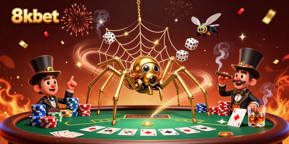Experience the thrill of 8xbet with a dynamic 3D scene of steampunk and poker elements.