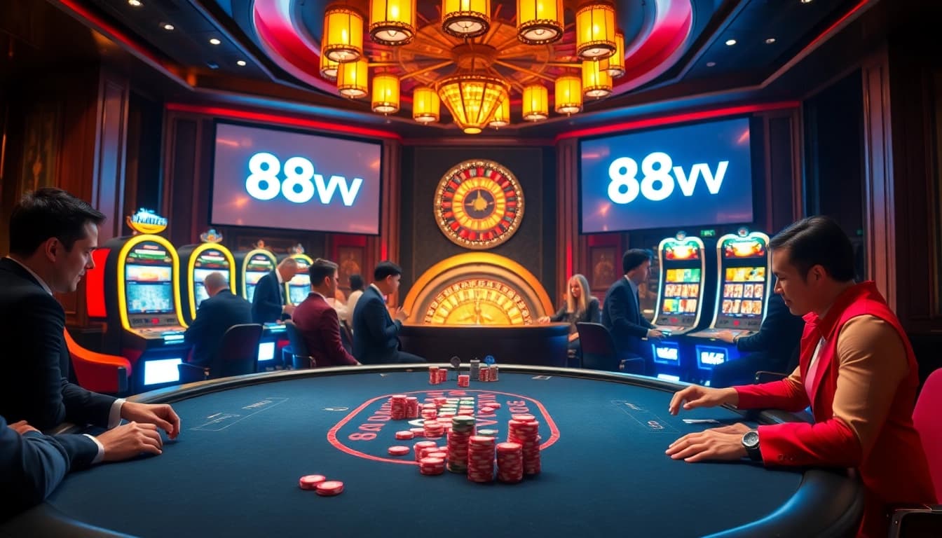 Experience the thrill of 88vv poker, surrounded by exciting slot machines and roulette.