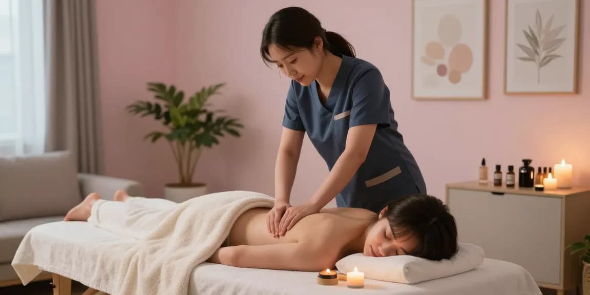 강서구출장안마 service in a relaxing home environment with therapist and soothing ambiance.