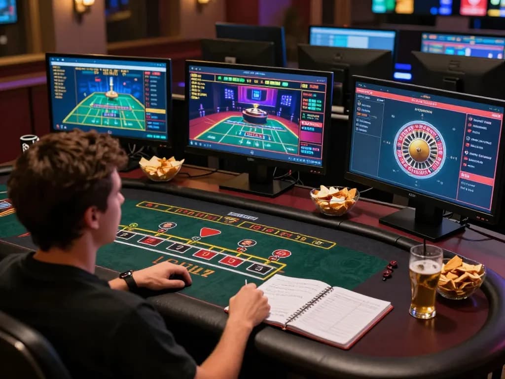 Engaging online gambling session at https://888vnd.bid/ with multiple games on display and strategic notes nearby.