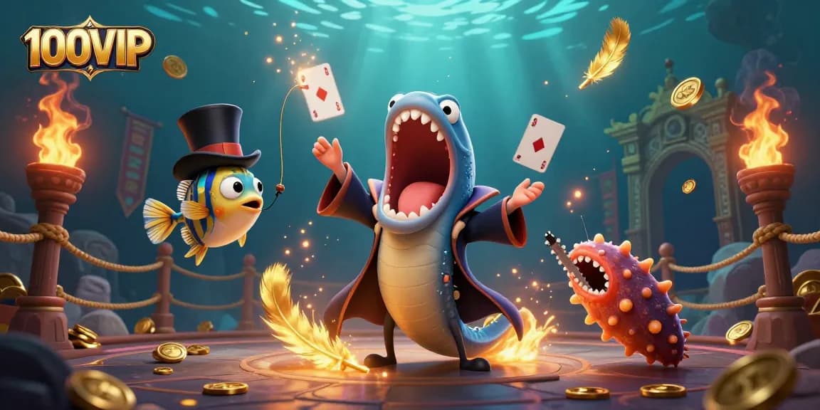Immerse in the thrilling action of 100VIP with a magical deep-sea casino scene featuring vibrant characters.