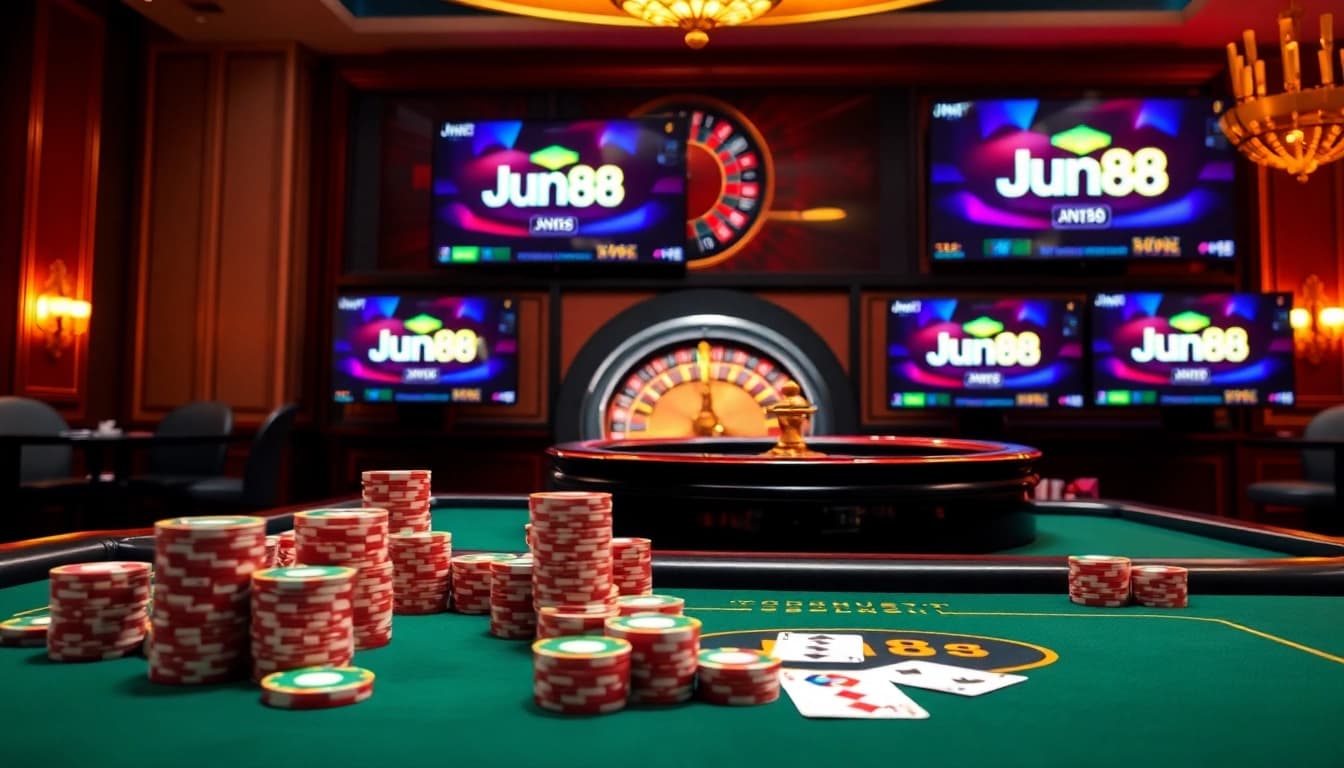 Experience the excitement of Jun88 with vibrant casino gaming elements.