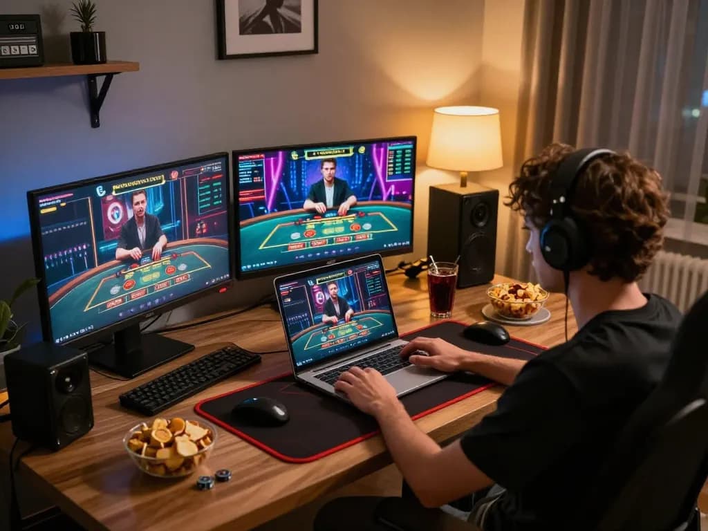 Player enjoying a live dealer experience at rikvip, showcasing an immersive online gaming setup.