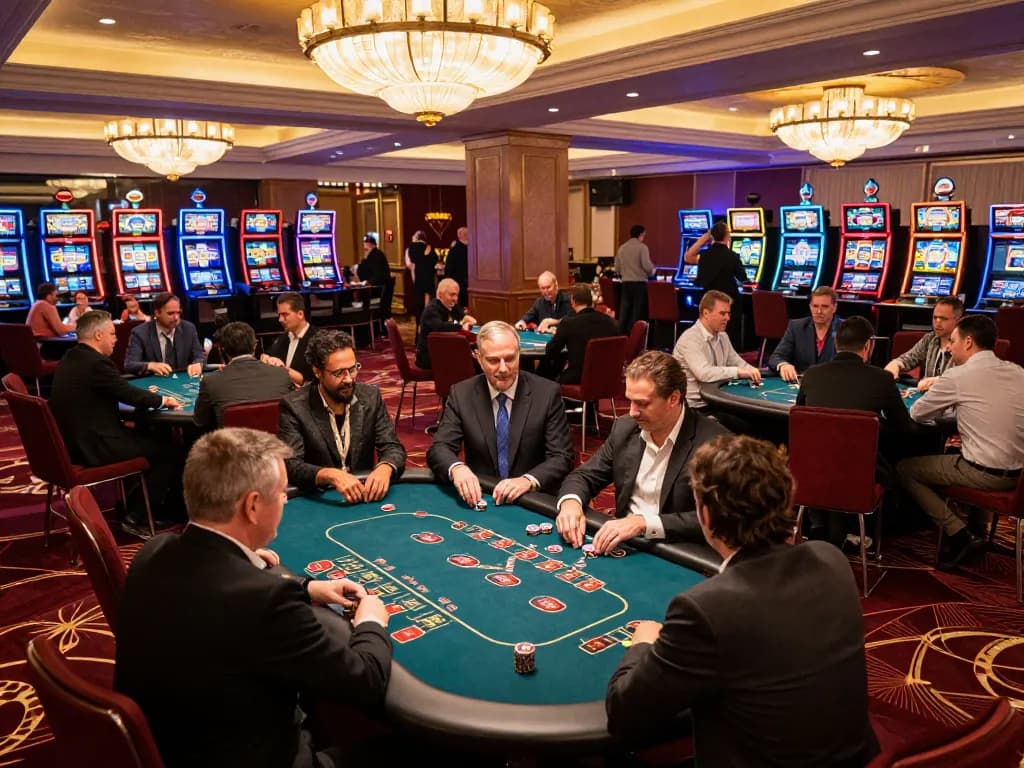Players engaging in a high-stakes poker game at Fly88 casino, showcasing excitement and strategy.