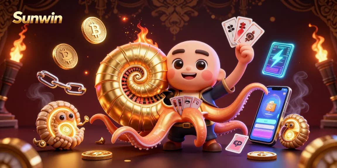 Sunwin captures the excitement of high-stakes gambling with a vibrant casino atmosphere and glowing elements.