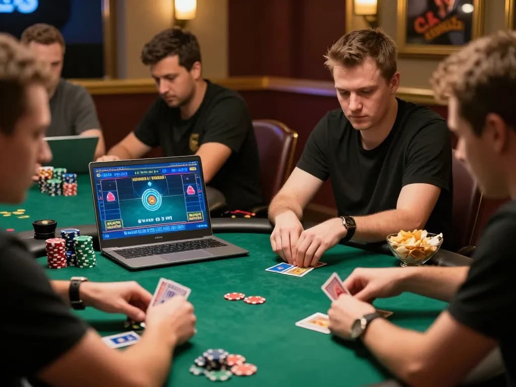 Players strategizing in a Luck8 poker game, showcasing intense focus and calculated gameplay