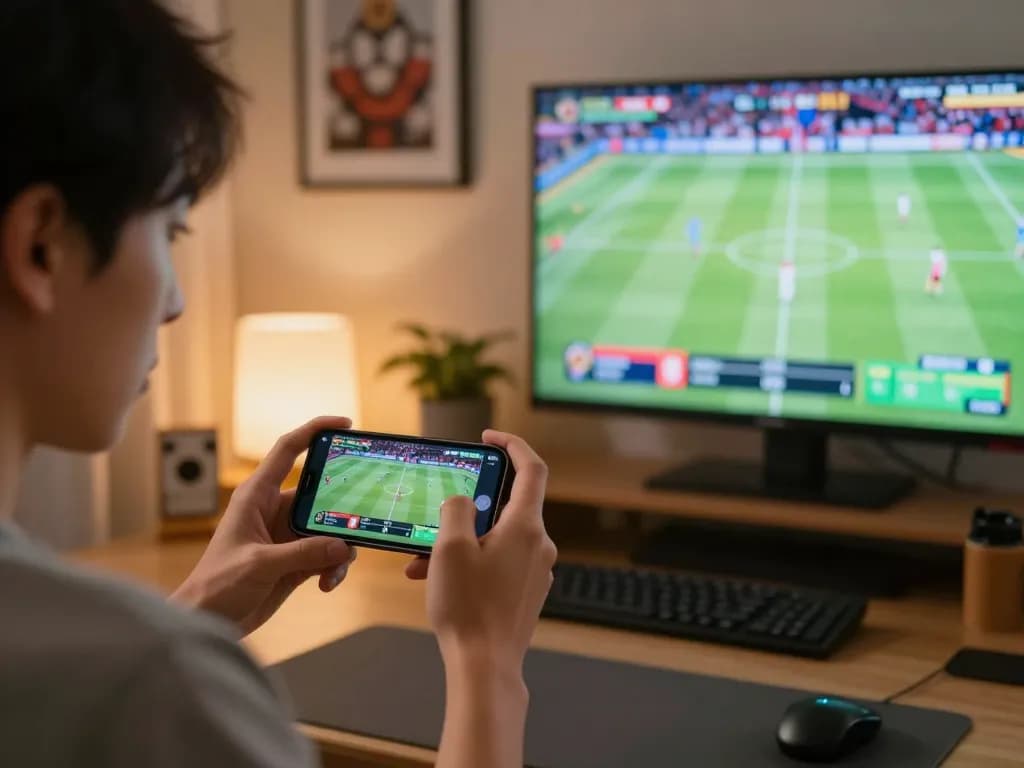 Person placing live sports bets on fabet app during a game, showing focused gameplay.