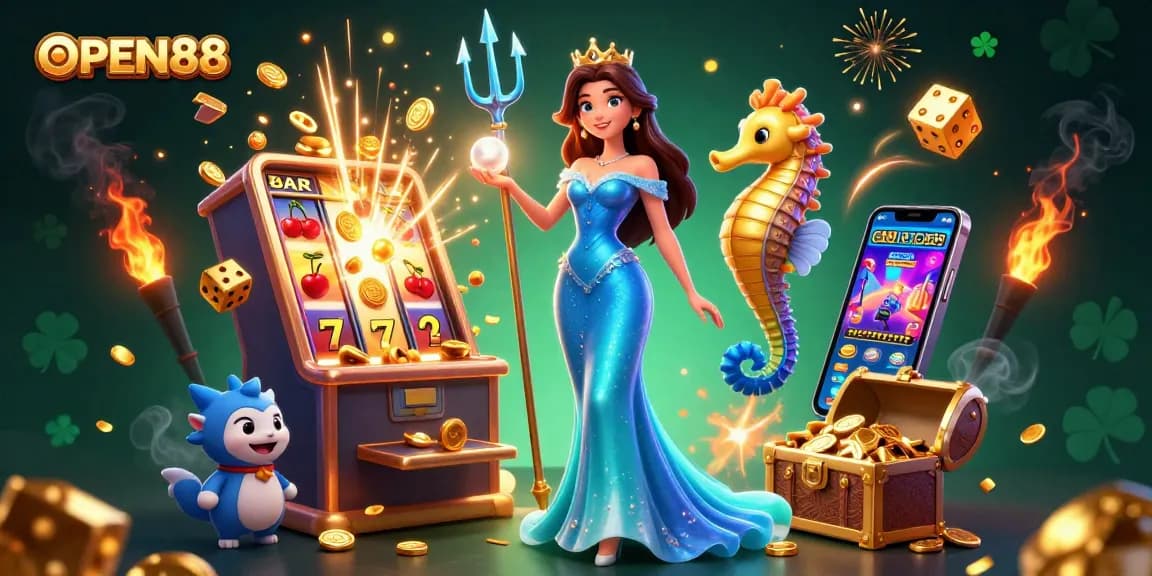 Unlock big wins with OPEN88's vibrant casino scene showcasing jackpots and thrilling gaming.