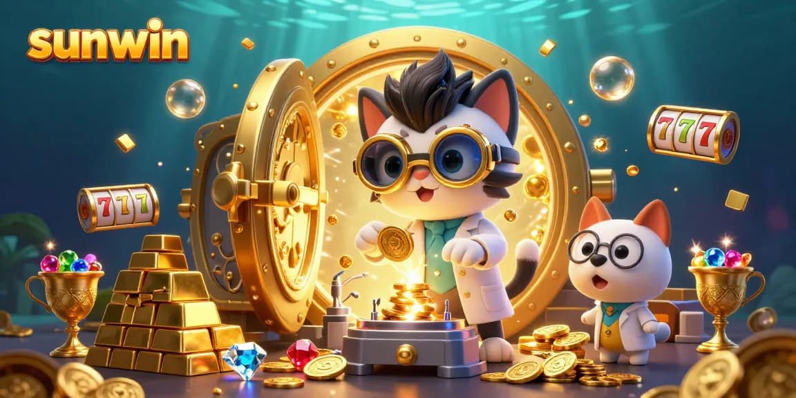 Spin slots with sunwin in a vibrant casino scene filled with golden treasures and gems.