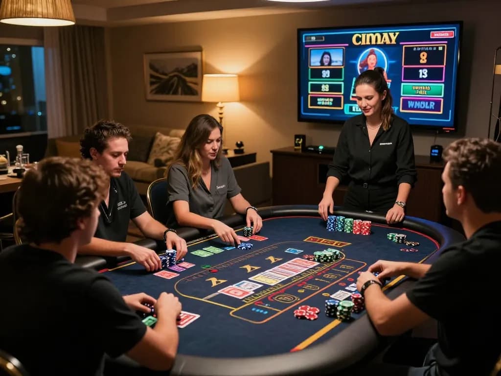 Players experiencing a thrilling online casino game on cucu777 with vibrant chips and professional dealers.