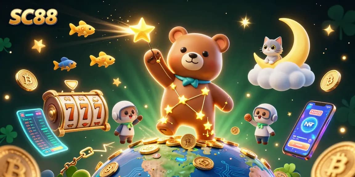 Engage with SC88's exciting casino universe, where golden bears and vibrant coins bring luck.