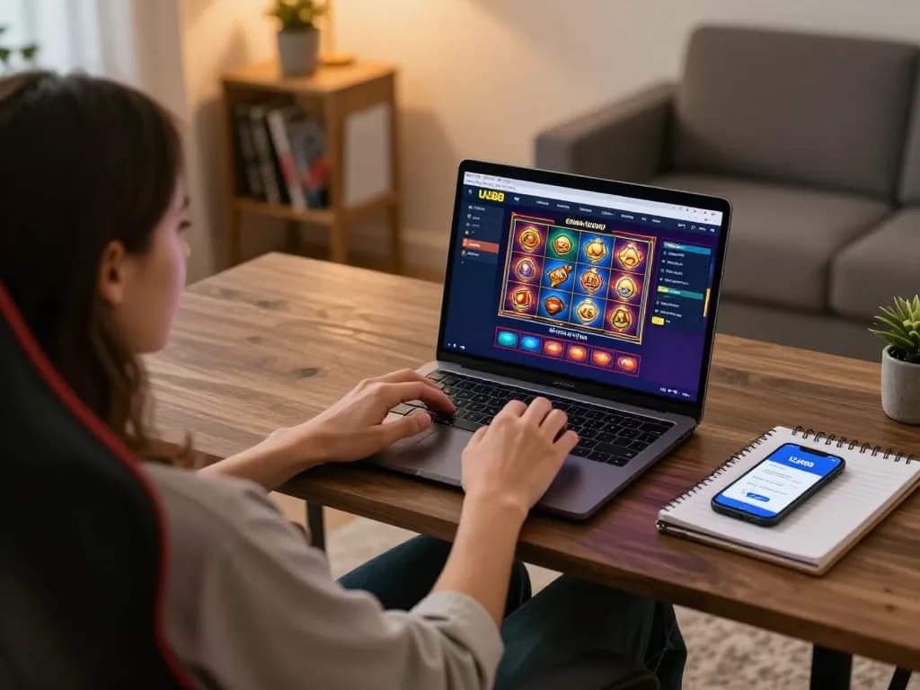 Engaging in online gaming at UU88 with vibrant slot selections and strategic notes.