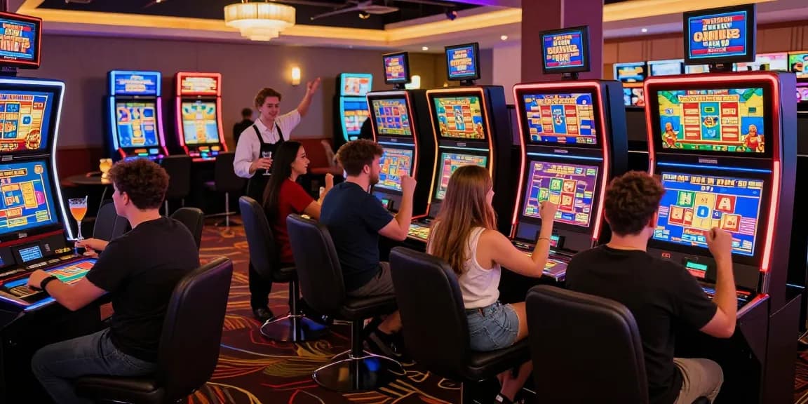 Exciting scene at a credit card casino with players enjoying games and vibrant atmosphere.
