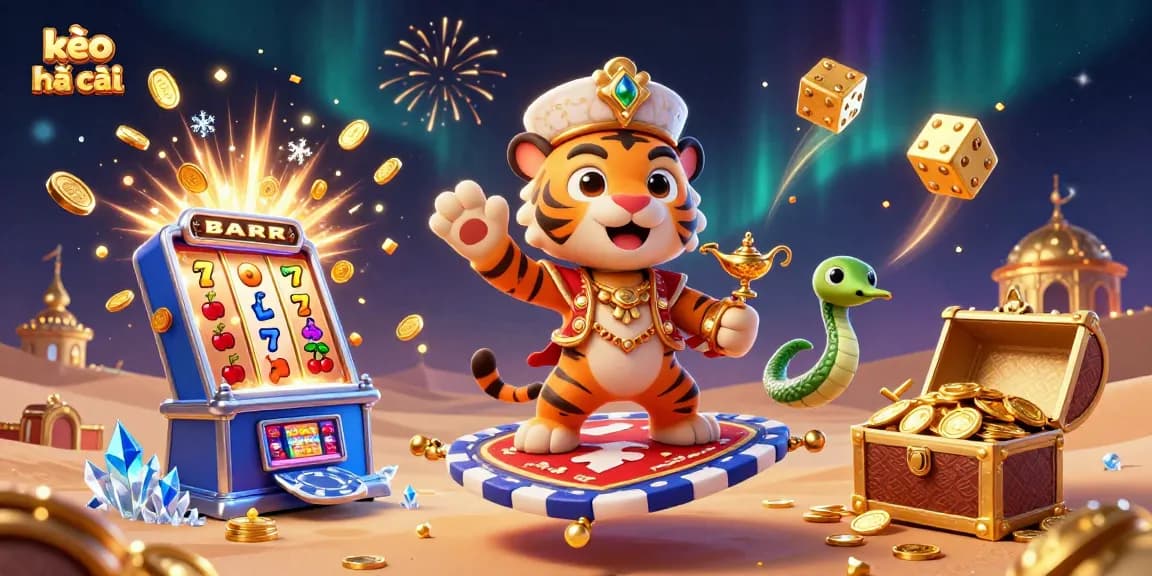 Experience excitement with kèo nhà cái illustrated in a vibrant 3D casino scene filled with action.
