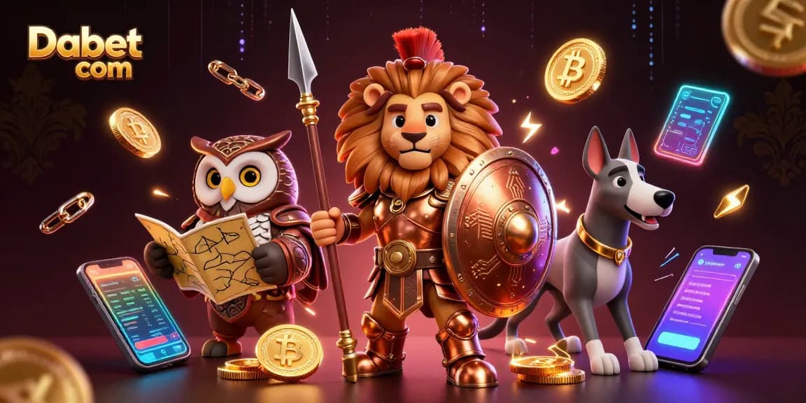 Experience thrilling gaming action at Dabet com with dynamic casino elements in this vibrant illustration.