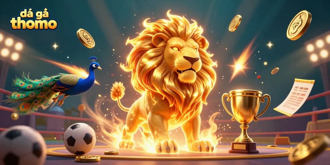 Experience the thrilling đá gà thomo action with golden lion and dynamic betting elements in action.