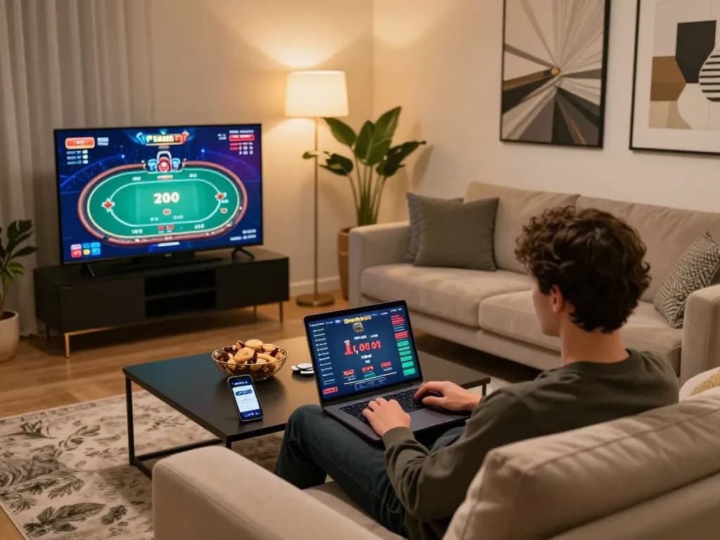 Engaging online gameplay session on 13win, showcasing poker action on a laptop.