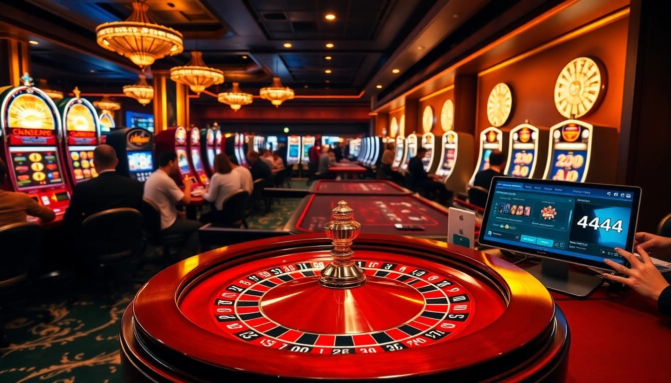 Experience the thrill of gaming at l444 with luxurious tables and vibrant slot machines.