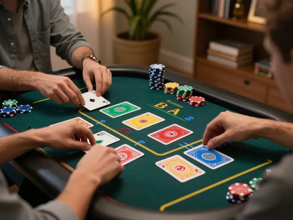 Playing patokbet bonus online blackjack with strategic bets and colorful chips in a cozy home setting