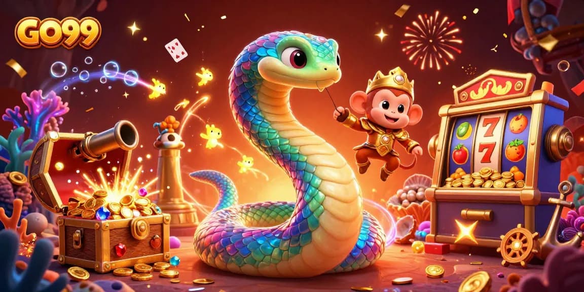 Experience the thrill of GO99 gaming with a vibrant casino-themed illustration featuring dynamic characters.