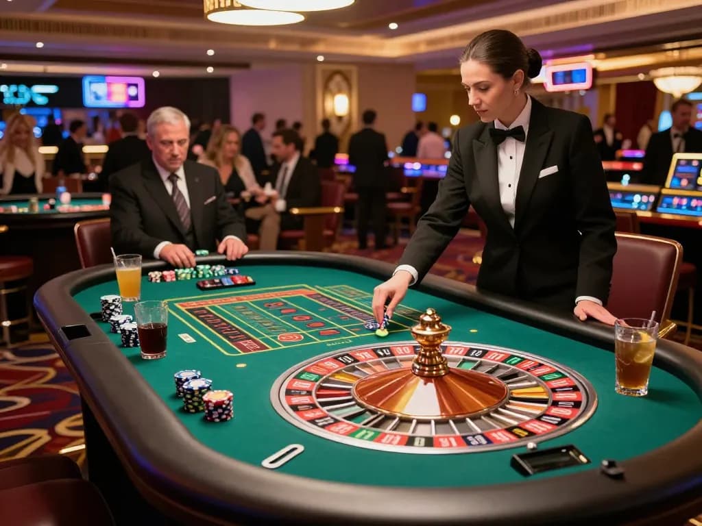F168 roulette game featuring players engaging with vibrant action at a luxurious casino table.