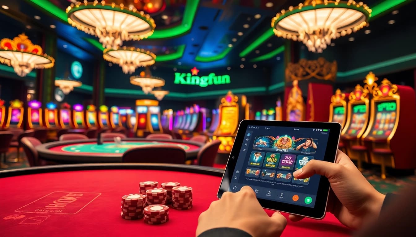 Kingfun gaming excitement with luxurious online casino elements and vibrant atmosphere.