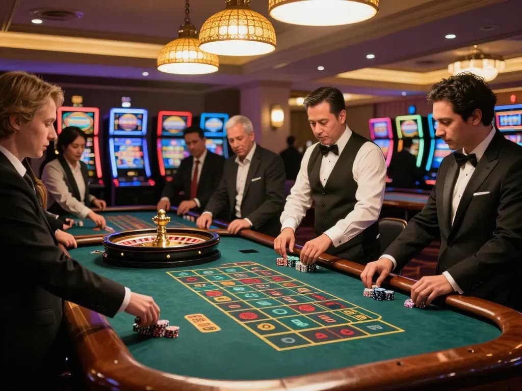 Engaging roulette game at QH88go casino with players and dealer in action.