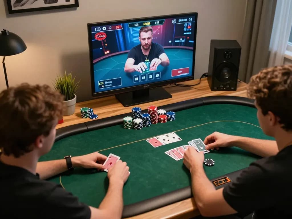 Players strategizing during an online poker game on xi88, showcasing a cozy home atmosphere.
