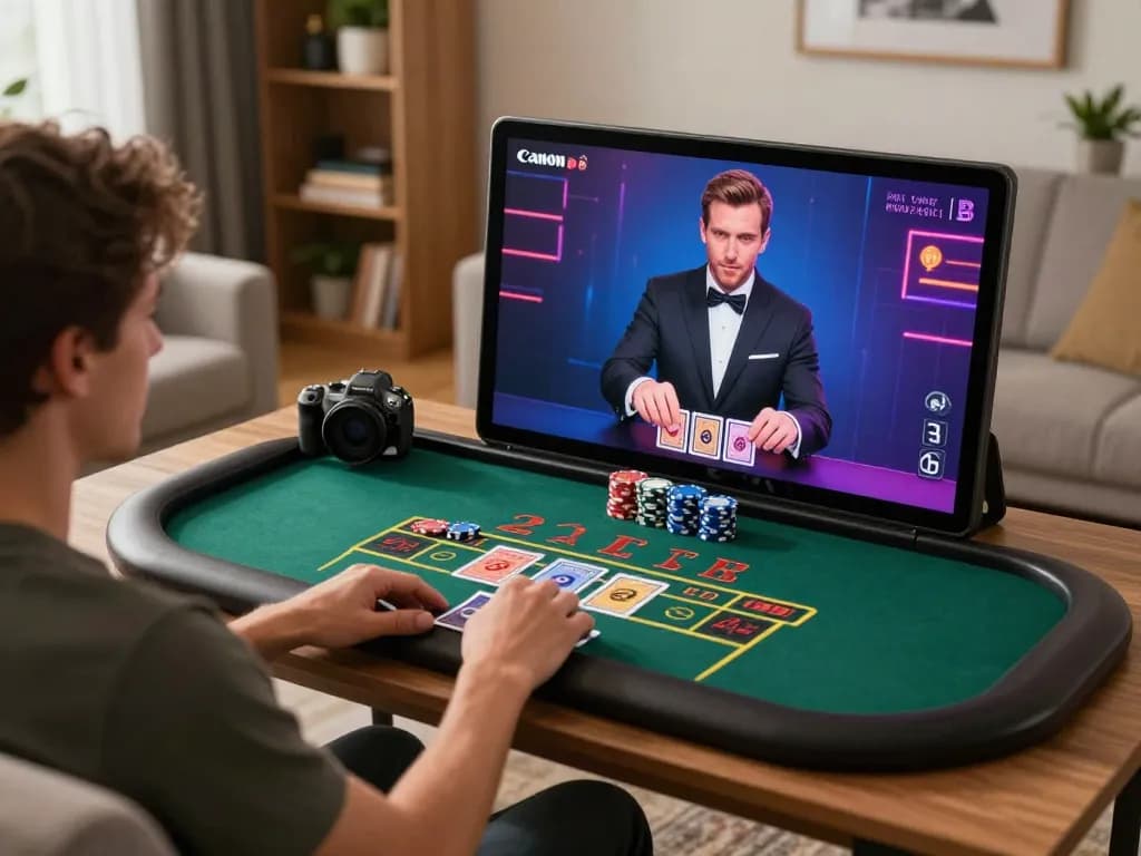 33WIN player engaging with live dealer blackjack from a cozy home setup