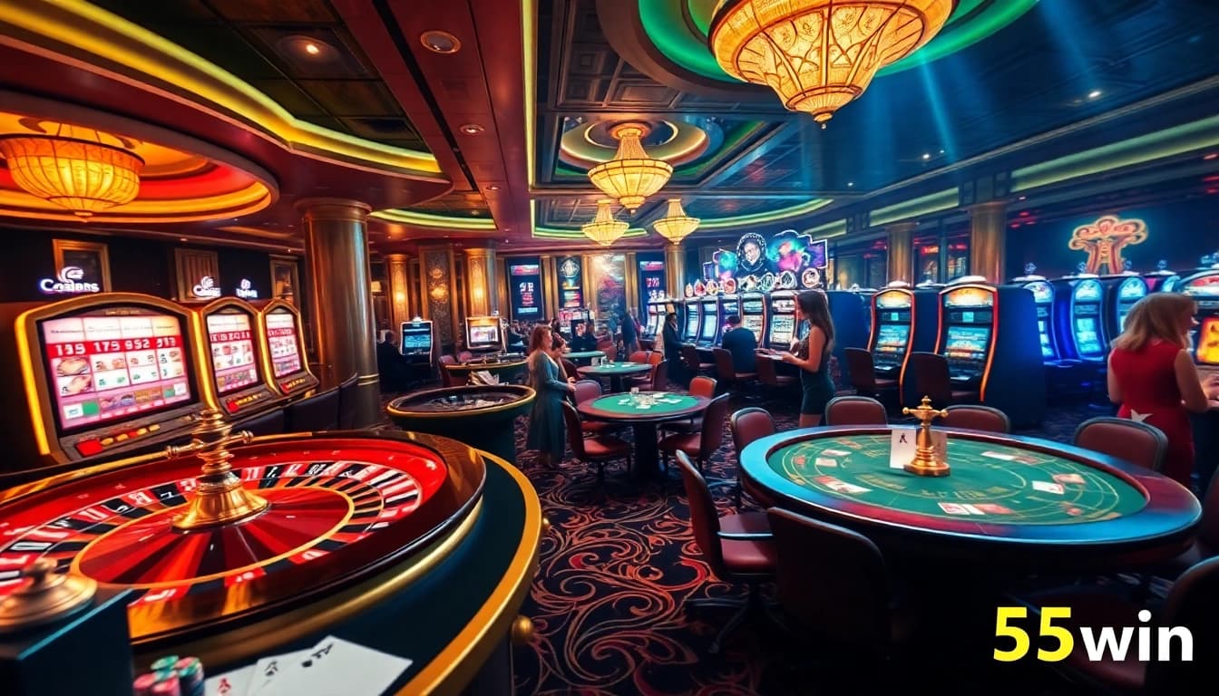Players enjoying the excitement of gambling at a casino, highlighting 555win's thrilling experience.
