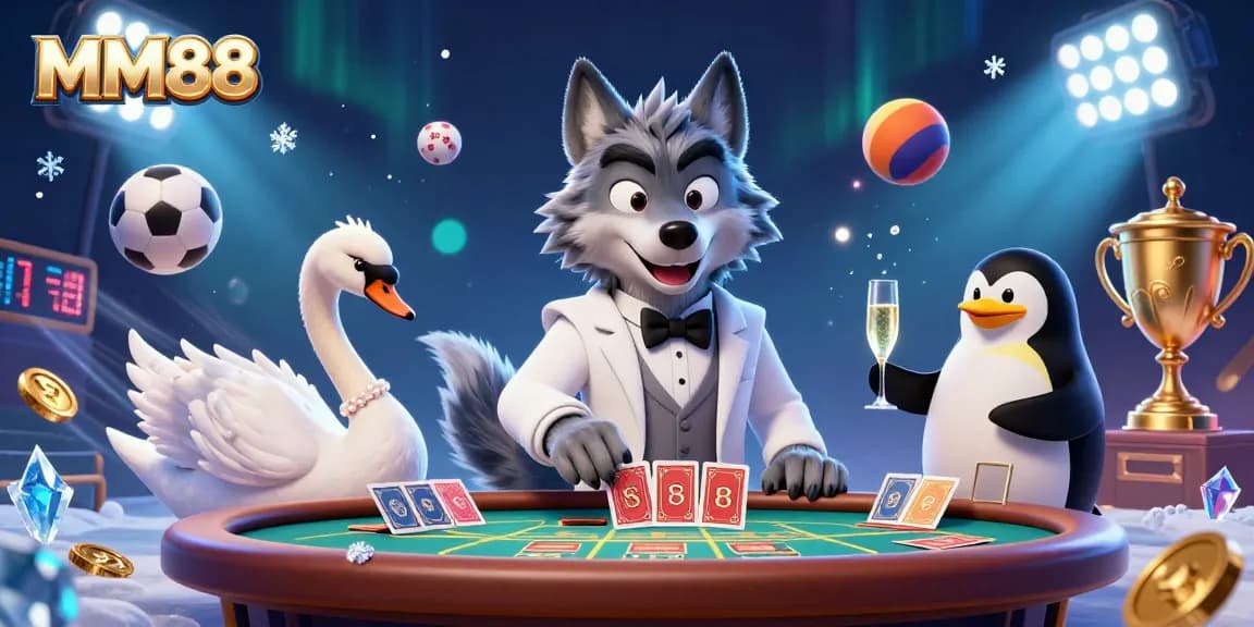 Experience the excitement of MM88 with a dynamic casino scene featuring engaging characters and vibrant gaming elements.