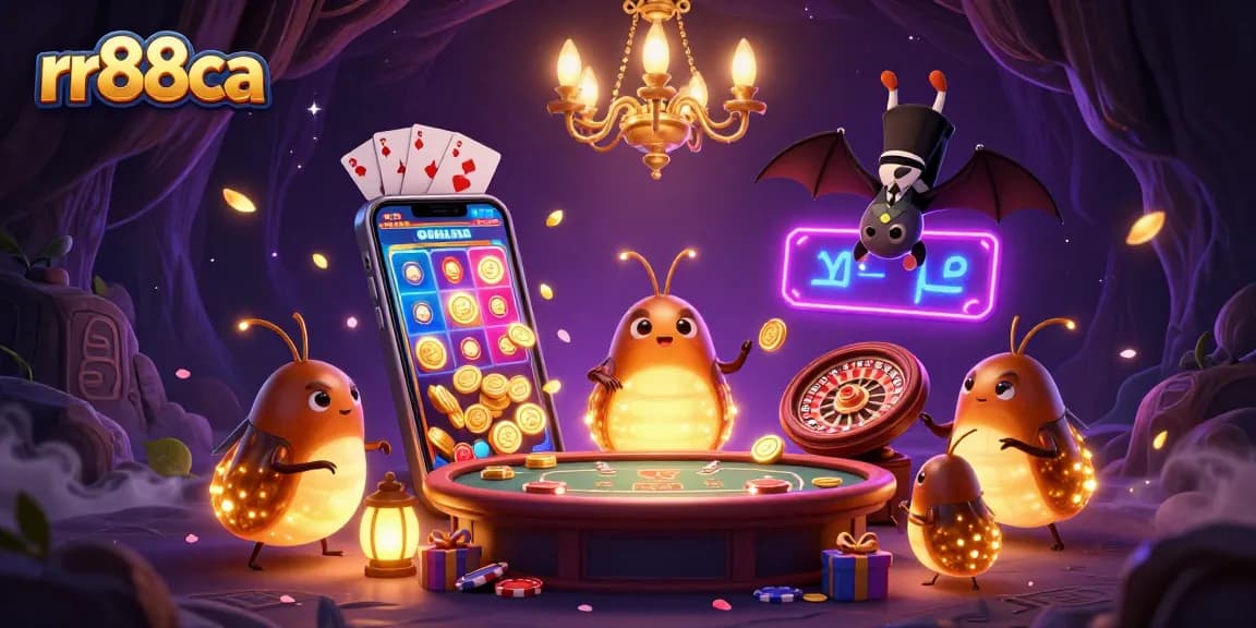 Join the fun and excitement of rr88ca as vibrant glowworms illuminate a thrilling cave casino scene.