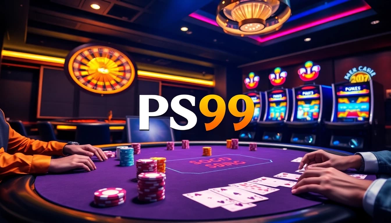 Players enjoy an exciting game at PS99's luxurious casino table environment.