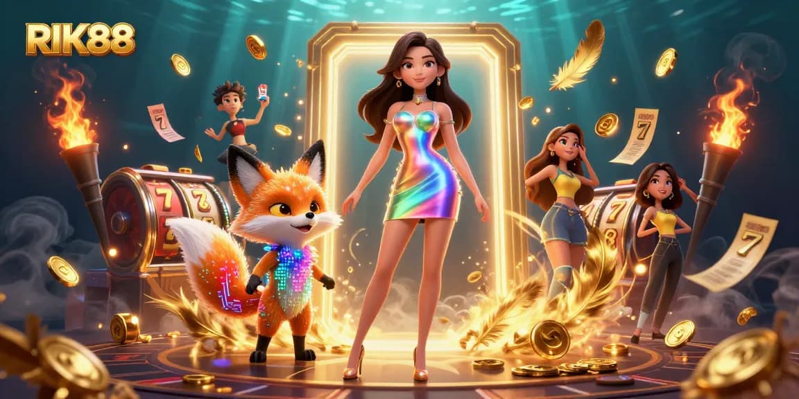 Engage in exciting gameplay at RIK88 with colorful casino elements and vibrant characters.