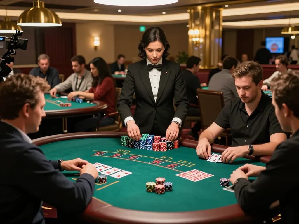 Players enjoy intense blackjack action at ALO8 casino table under warm ambient lighting