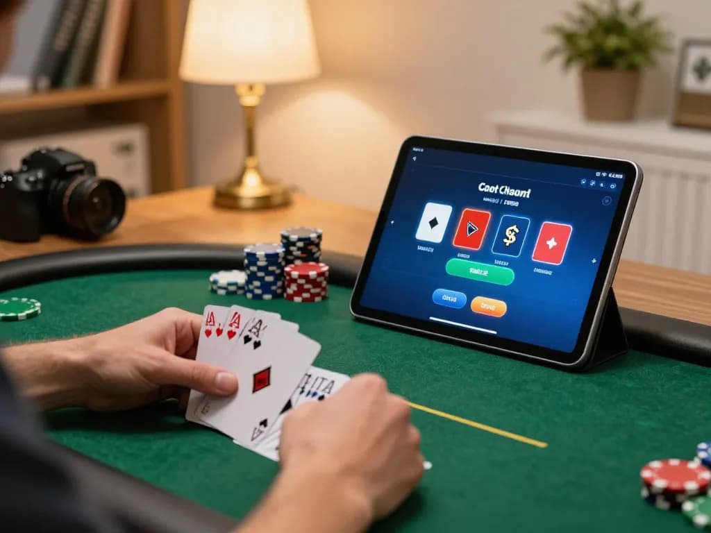 Engaging in an online poker game on 58win tablet with strategic card play seen.