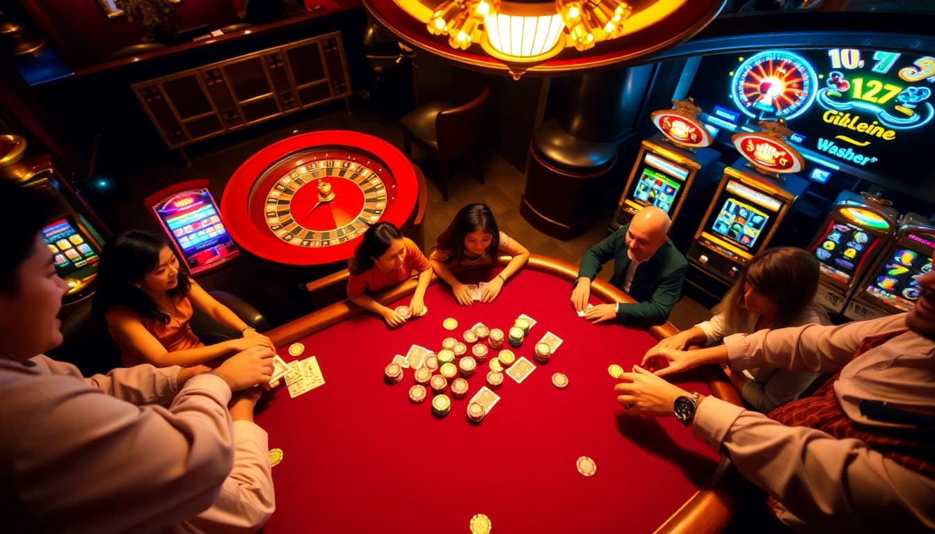 Experience the thrill of winning at 98win's vibrant poker table with colorful chips.