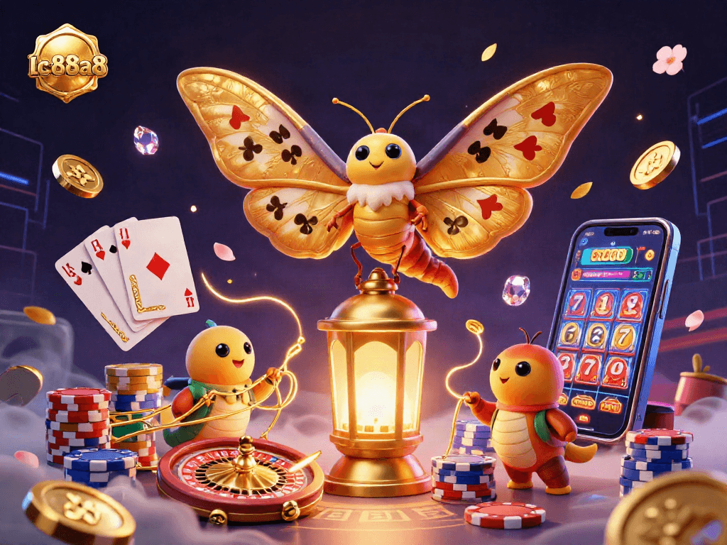 Spin and win with lc88a8's vibrant 3D casino scene showcasing lively gambling elements.