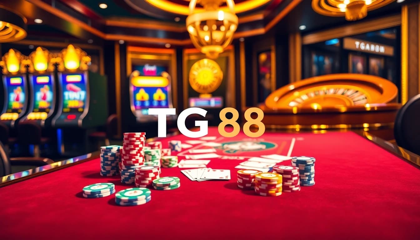 Experience luxury gaming with TG88 casino visuals featuring vibrant poker chips and slot machines.