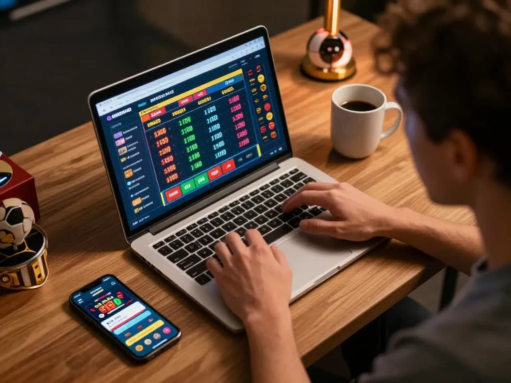 Engaging online sports betting at https://nk88.actor/ with live odds displayed on laptop.
