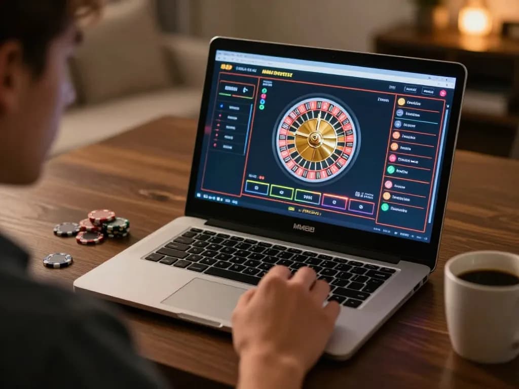 Engaging in high-stakes roulette on MM88, player focused on betting options, vibrant online atmosphere.